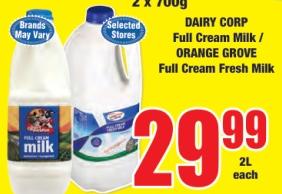 DAIRY CORP Full Cream Milk / ORANGE GROVE Full Cream Fresh Milk 2ltr