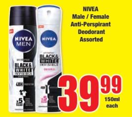 NIVEA Male / Female Anti-Perspirant Deodorant Assorted