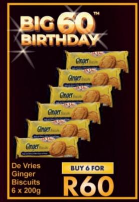 De Vries Ginger Biscuits 6x200g