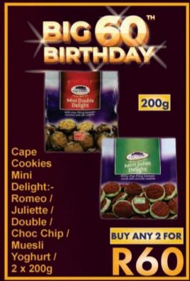 Cape Cookies Mini Delight: Romeo, Juliette, Double, Choc Chip, Muesli, Yoghurt 2x200g