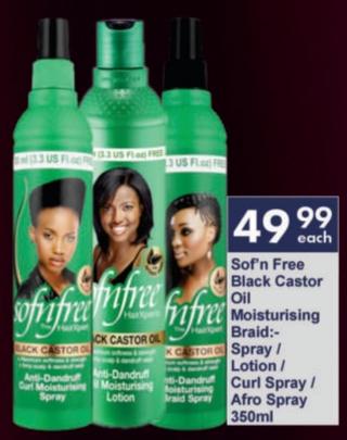 Sof'n Free Black Castor Oil Moisturising Braid: Spray / Lotion / Curl Spray / Afro Spray