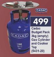 Cadac Budget Pack 3kg (empty) Gas Cylinder and Cooker Top