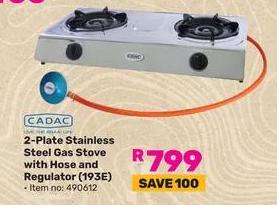 Cadac 2-Plate Stainless Steel Gas Stove with Hose and Regulator (193E)