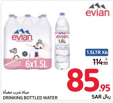 Evian Drinking Bottled Water, 6 x 1.5Ltr