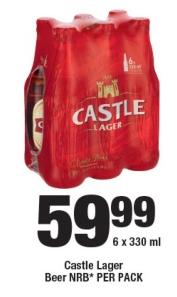 Castle Lager Beer NRB* PER PACK 6x330ml