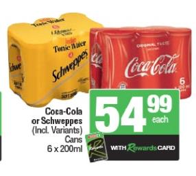 Coca-Cola or Schweppes (Incl. Variants) Cans 6x200ml