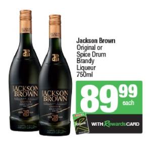 Jackson Brown Original or Spice Drum Brandy Liqueur 750ml