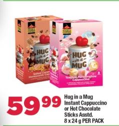 Hug in a Mug Instant Cappuccino or Hot Chocolate Sticks Assorted 8x24g