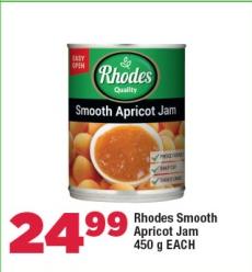 Rhodes Smooth Apricot Jam 450g Each