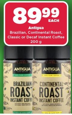 Antigua Brazilian, Continental Roast, Classic or Decaf Instant Coffee 200g