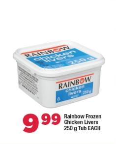 Rainbow Frozen Chicken Livers 250g Tub