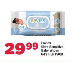 Lovies Ultra Sensitive Baby Wipes 64's Per Pack