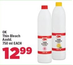 OK Thin Bleach Asstd. 750ml Each