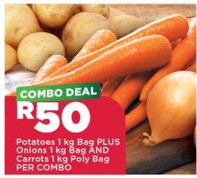 Potatoes 1 kg Bag PLUS Onions 1 kg Bag AND Carrots 1 kg Poly Bag 