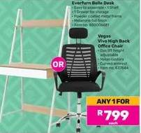 Everturn Belle Desk, Or Veas Viva High black Chair 