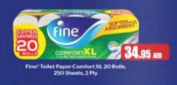 Fine Toilet Paper Comfort XL 20 Rolls, 250 Sheets, 2 Ply