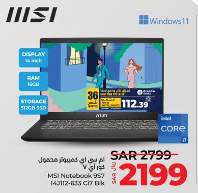 MSI Notebook 957 with Intel Core i7, 14 inch display, 16GB RAM, and 512GB SSD