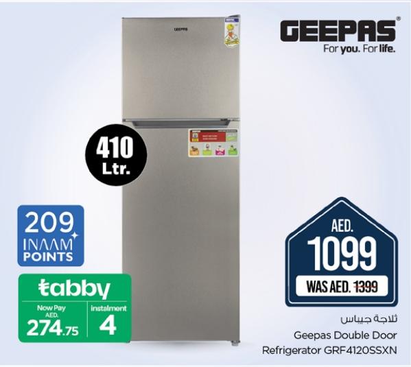 Geepas Double Door Refrigerator GRF4120SSXN