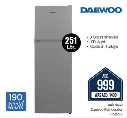 Daewoo Refrigerator with 3 Glass Shelves and LED Light, Made in Turkey