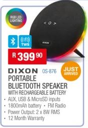 Dixon Portable Bluetooth Speaker with Rechargeable Battery