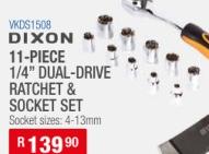 Dixon 11-PIECE 1/4" DUAL-DRIVE RATCHET & SOCKET SET 