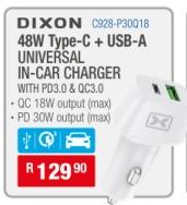 48W Type-C + USB-A Universal In-Car Charger with PD3.0 & QC3.0