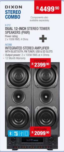 Dixion Dual 12-Inch Stereo Tower Speakers (Pair) + Intergrated Sterro Amplifier