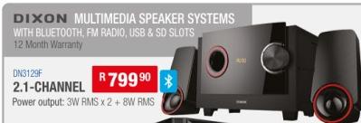 Dixon Multimedia Speaker Systems with Bluetooth, FM Radio, USB & SD slots