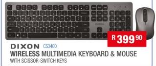 Dixon CS3400 Wireless Multimedia Keyboard & Mouse With Scissor-Switch Keys