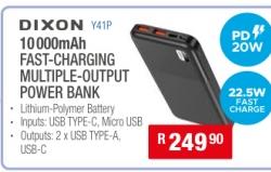 DIXON 10000mAh Fast-Charging Multiple-Output Power Bank