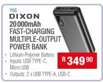 Dixon 20000mAh Fast-Charging Multiple-Output Power Bank