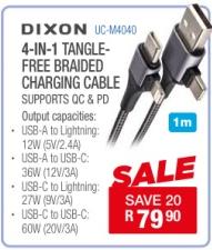 Dixon 4-IN-1 TANGLE-FREE BRAIDED CHARGING CABLE