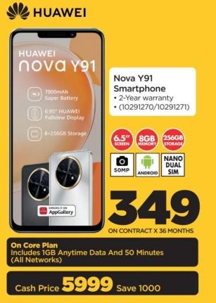 Nova Y91 Smartphone with 7000mAh Super Battery and 6.95" HUAWEI Fullview Display.