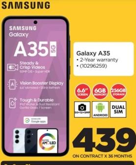 Galaxy A35 - Steady & Crisp Videos, Vision Booster Display, Tough & Durable, 6.6" screen, 6GB Memory, 256GB Storage, Dual SIM