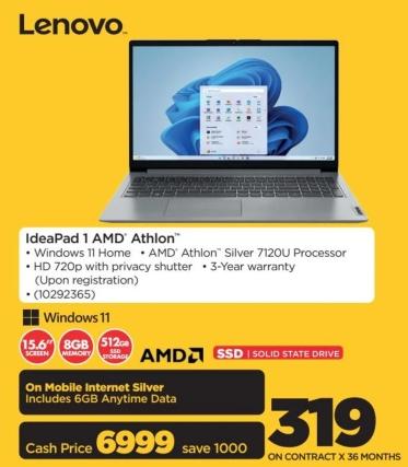 Lenovo IdeaPad 1 AMD Athlon, Windows 11 Home, AMD Athlon Silver 7120U Processor, HD 720p with privacy shutter, 3-Year warranty (Upon registration)