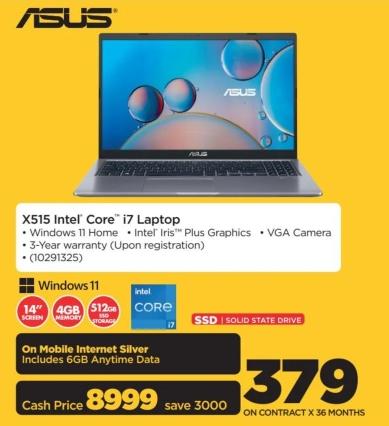 ASUS X515 Intel® Core™ i7 Laptop with Windows 11 Home, Intel® Iris™ Plus Graphics, VGA Camera, 3-Year warranty (Upon registration)