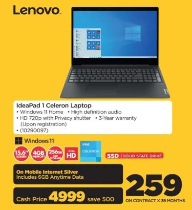 IdeaPad 1 Celeron Laptop - Windows 11 Home - High definition audio - HD 720p with Privacy shutter - 3-Year warranty (Upon registration)