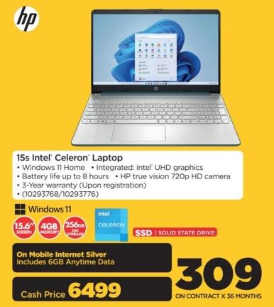 15s Intel® Celeron® Laptop - Windows 11 Home - Integrated Intel® UHD graphics - Battery life up to 8 hours - HP True Vision 720p HD camera