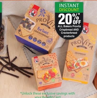 20% Off All Bakers Provita Crispbread AND Crackerbread products