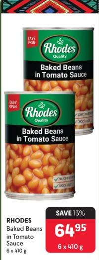 RHODES Baked Beans in Tomato Sauce 6x410g