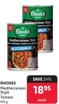 Rhodes Mediterranean Style Tomato 410g