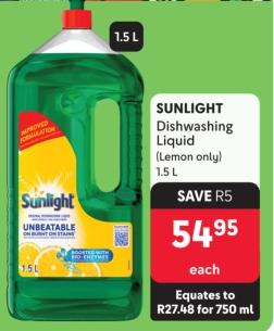 SUNLIGHT Dishwashing Liquid (Lemon only) 1.5L