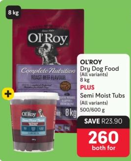 OL'ROY Dry Dog Food (All variants) 8 kg PLUS Semi Moist Tubs (All variants) 500/600 g