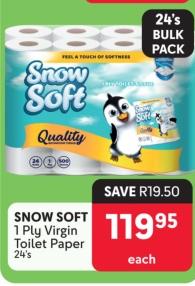 Snow Soft 1 Ply Virgin Toilet Paper 24's