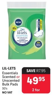 Lil-Lets Essentials Scented or Unscented Bulk Pads 30's