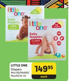 LITTLE ONE Diapers Mini 66/Midi60/ Maxi52/XL 44