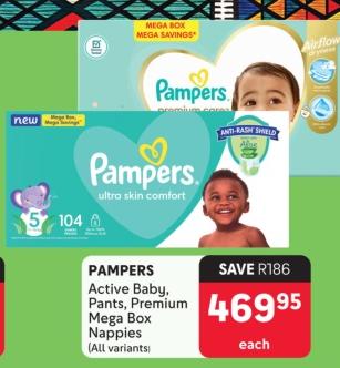 Pampers Active Baby, Pants, Premium Mega Box Nappies (all variants) 