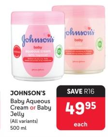 Johnson's Baby Aqueous Cream or Baby Jelly ( All Variants) 500ml 