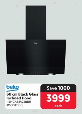 Beko 60 cm Black Glass Inclined Hood