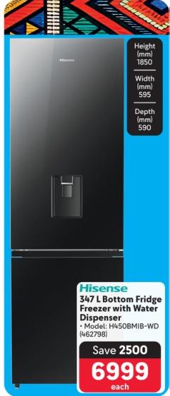 Hisense 347 L Bottom Fridge Freezer with Water Dispenser